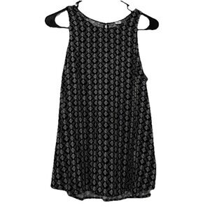 Old Navy Women's Large Tank Top Black White Geometric Diamond Print Keyhole Back